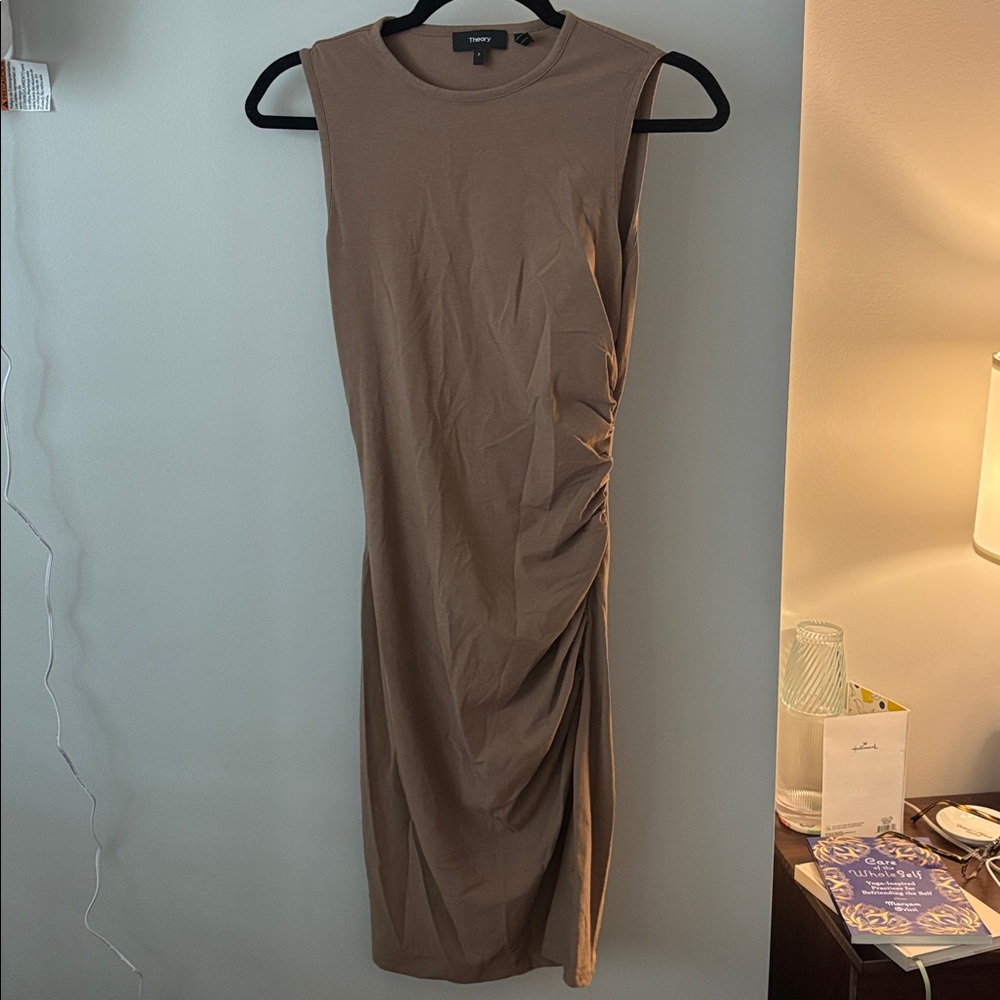 Theory Taupe Sleeveless midi Dress